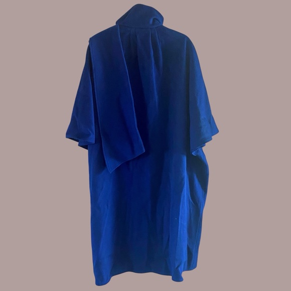 Vintage Gemini 100% Wool Cobalt Blue Scarf Wrap Coat Ruana Cape One Size - Picture 4 of 11